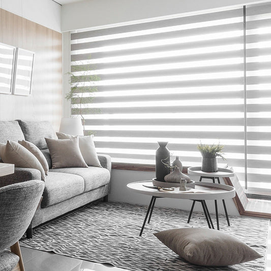 Custom Wool-Textured Light Filtering Zebra Blinds / Dual Sheer Shades | MIFU Decor