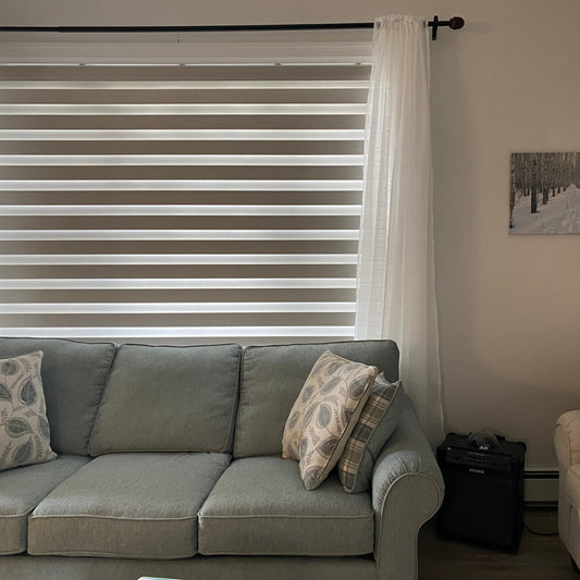 Custom Designer Textured Room Darkening Zebra Blinds / Dual Sheer Shades | MIFU Decor