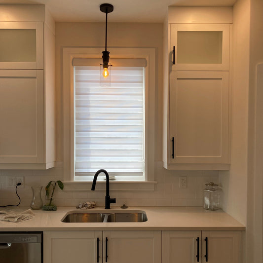 Custom Shiny Solid Light Filtering Zebra Blinds / Dual Sheer Shades | MIFU Decor