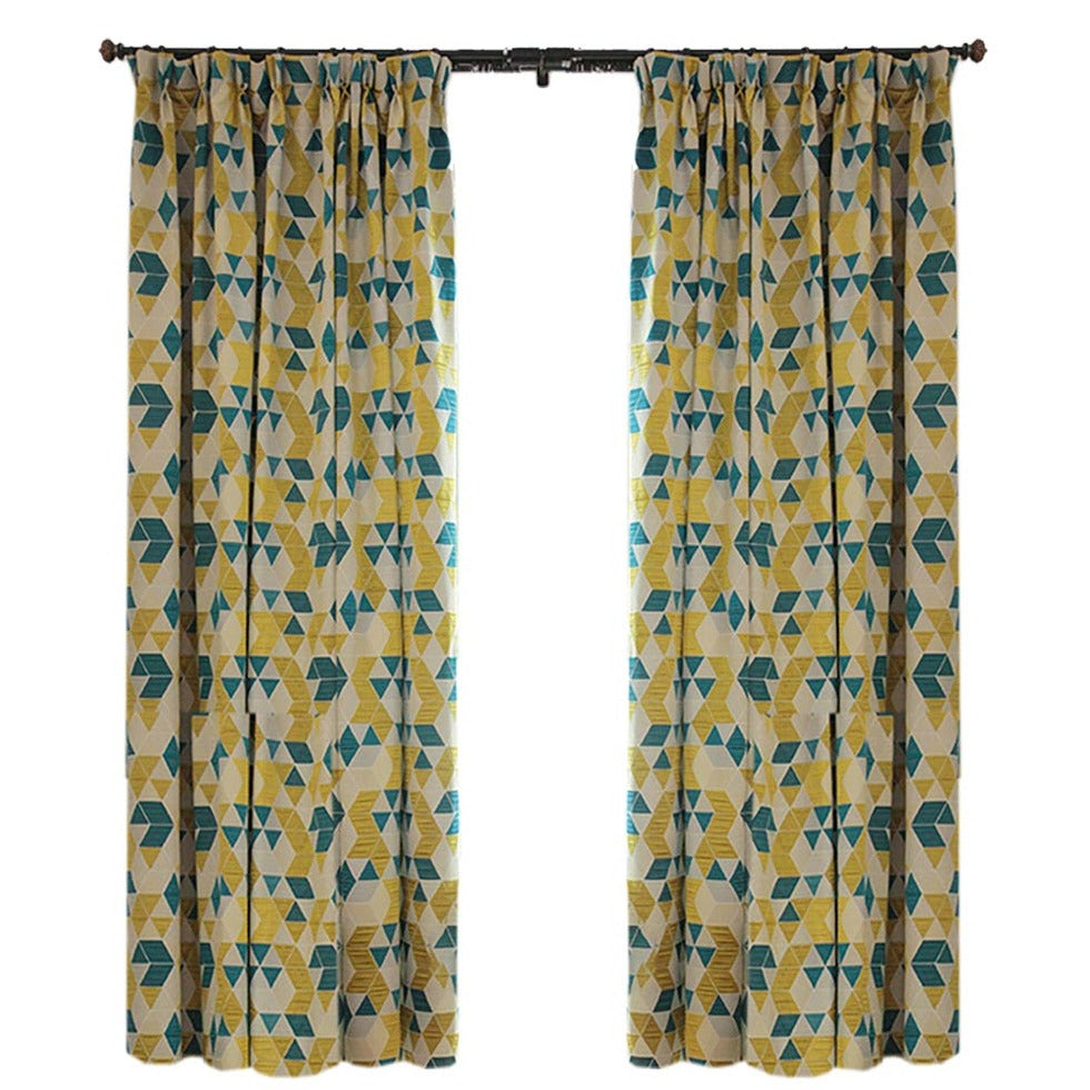 Custom Lemon Geometric Jacquard Curtains / Drapes | MIFU Decor