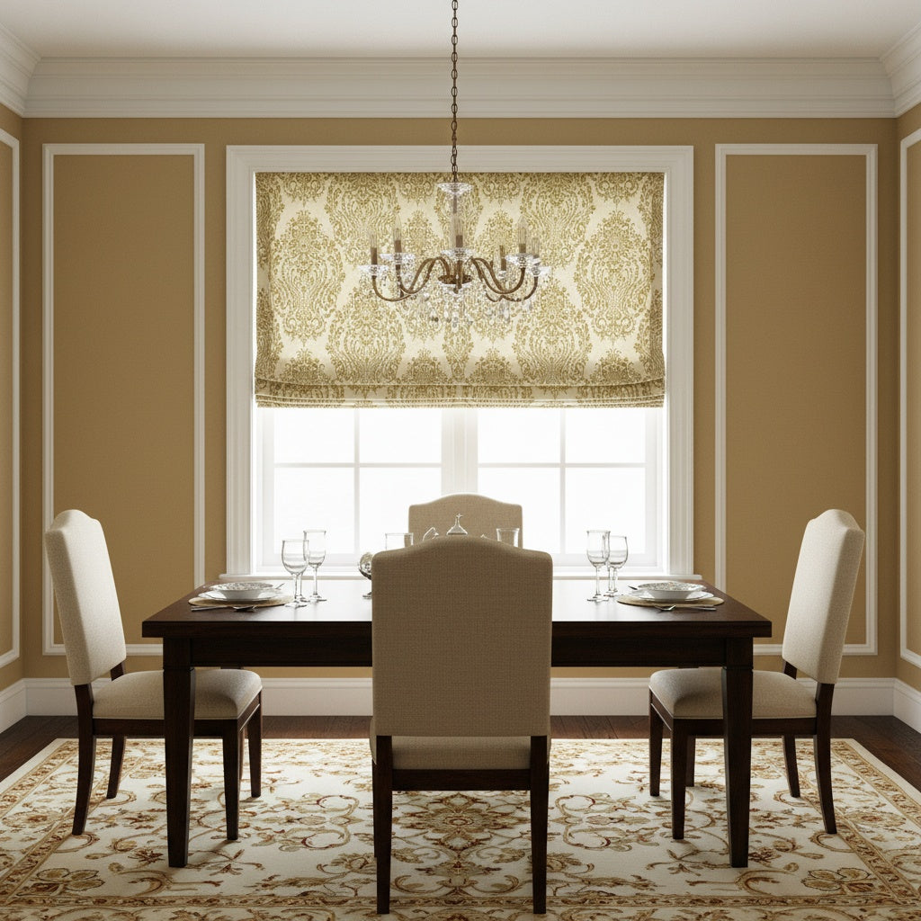 Damask Cotton-Linen Floral Print Roman Shades