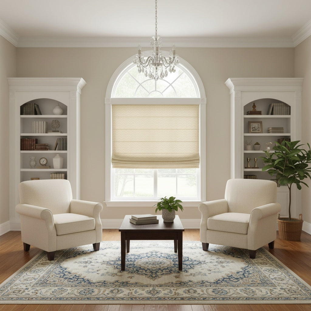 Custom Seawave Jacquard Roman Shades | MIFU Decor