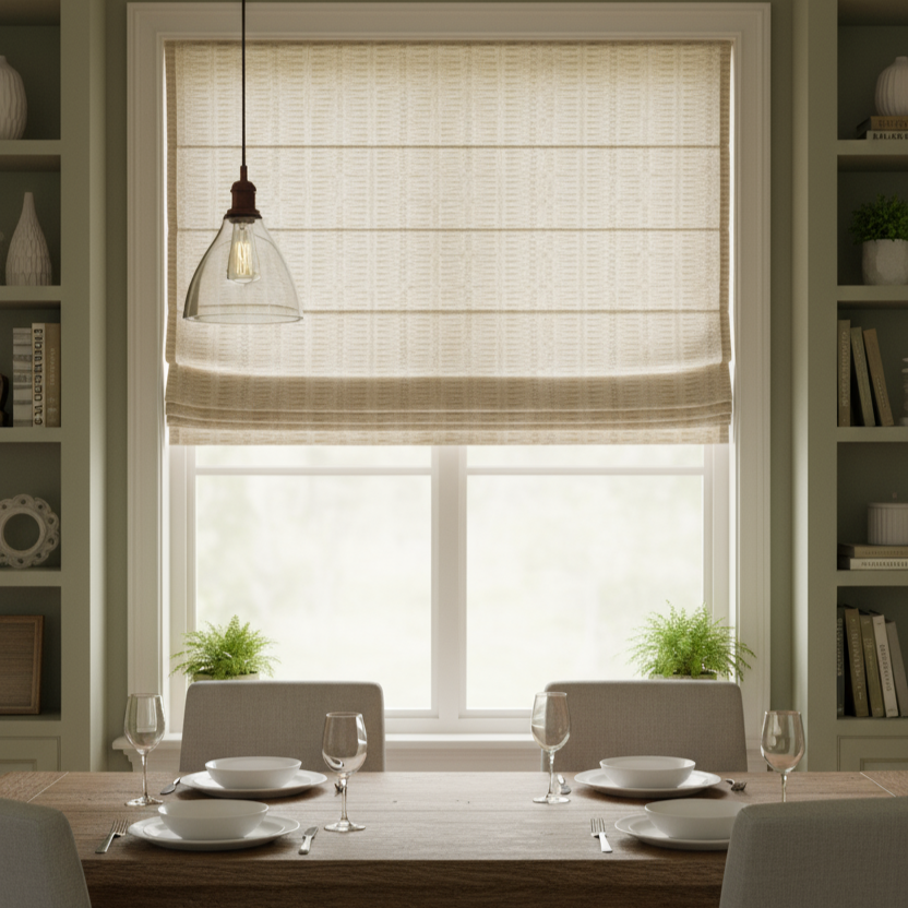 Custom Soluna Jacquard Weave Roman Shades | MIFU Decor