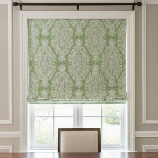 Custom Victoria Floral Green Jacquard Roman Shades | MIFU Decor